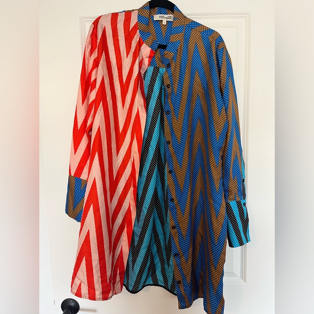 Diane Von Furstenberg Red and Blue Geometric Shirt